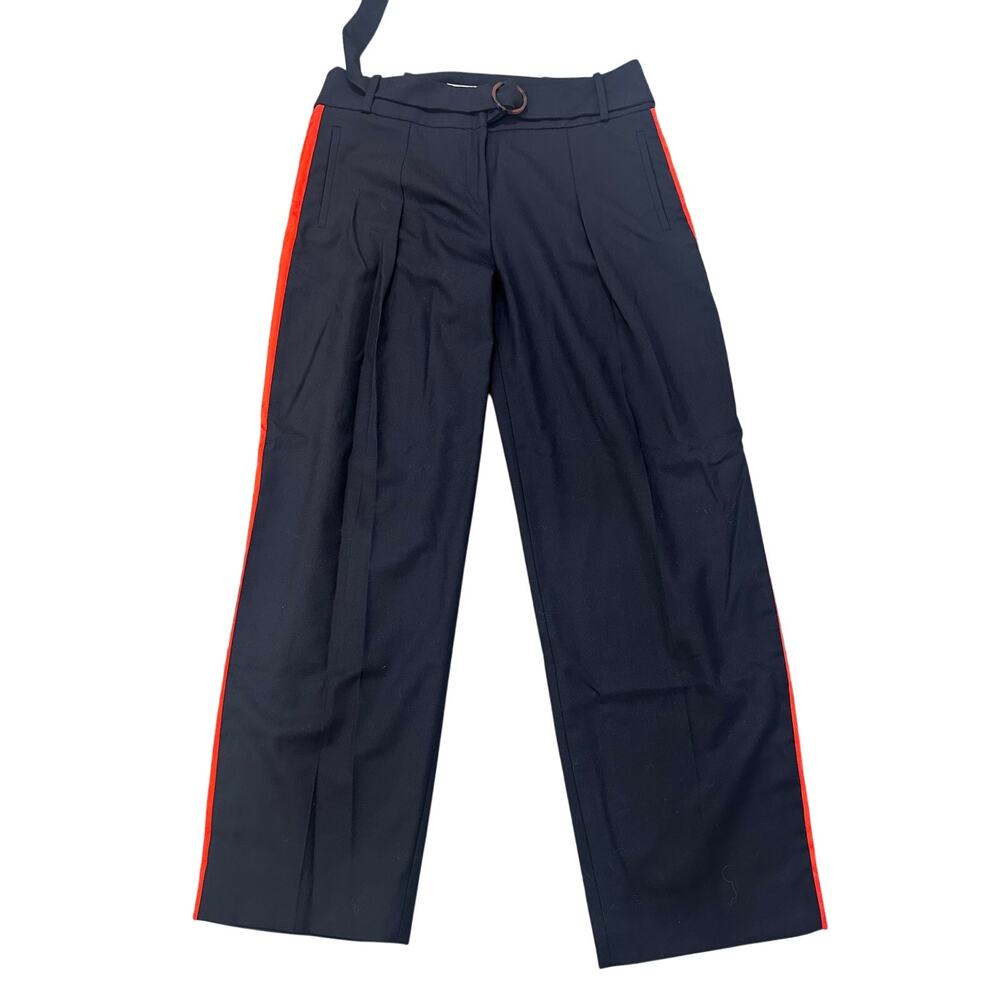 NWOT Victoria Beckham AW21 Navy Wool Wide Leg Tuxedo Pants Belted Sz 10 (W 35) - Picture 2 of 11